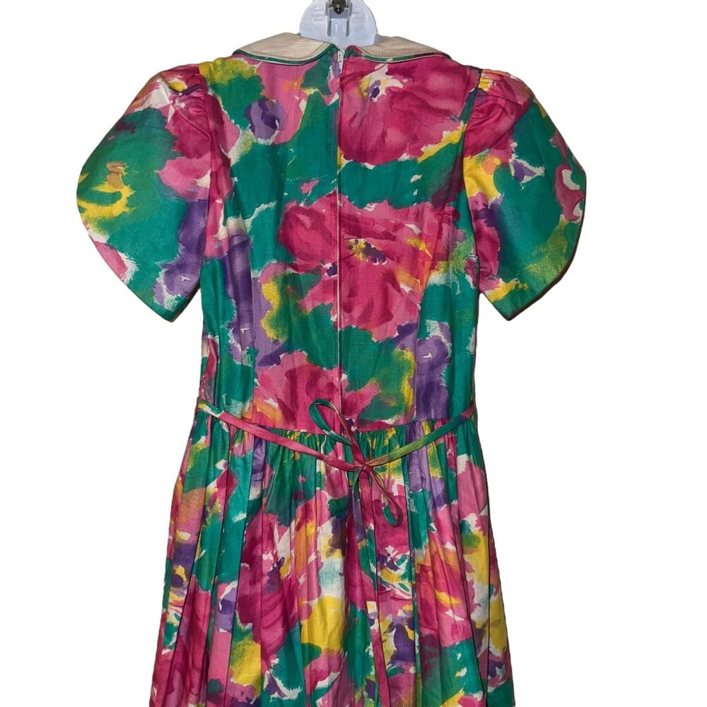 Vintage Cary San Francisco Dress Big Girls 14 Bright Floral Modest Long Maxi - Picture 7 of 10